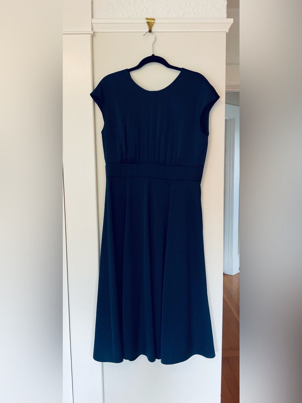 Gal Meets Glam Navy Cap-Sleeve Fit-and-Flare Dress
